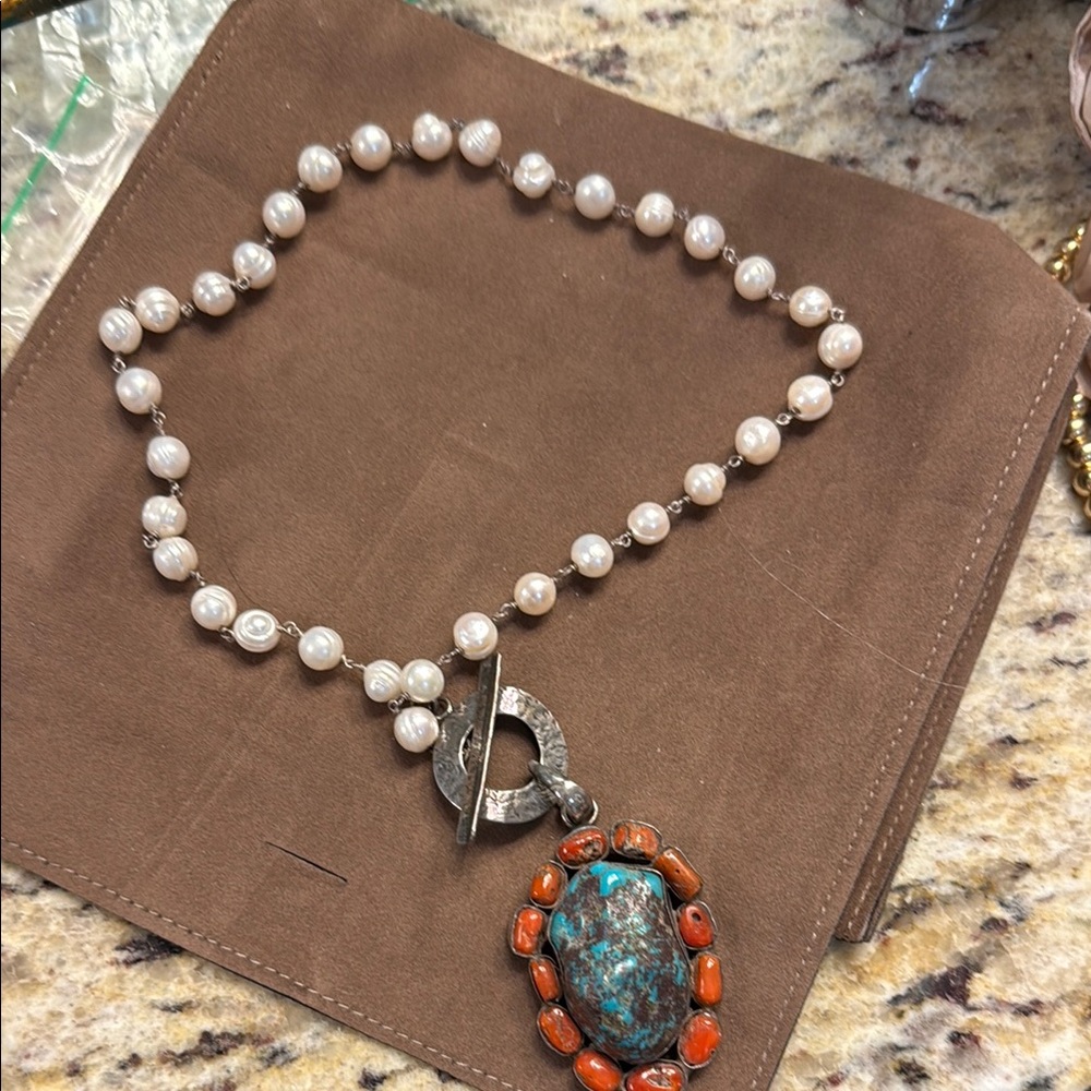 Elegant Pearl and Turquoise Necklace